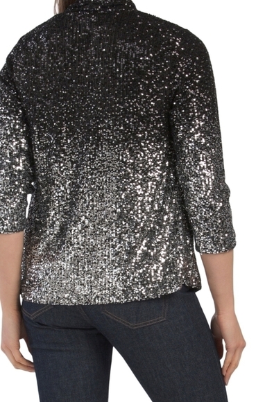 𝅺cable and Gauge Allover Sequin Shawl Jacket with Inverted Pleat - Picture 3 of 13